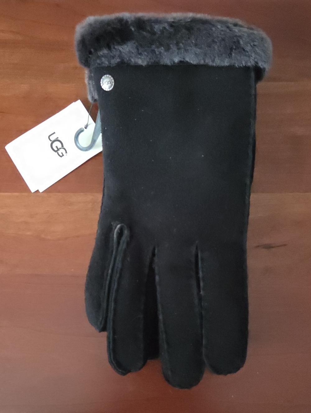 UGG Black Suede Sherling Cuff Gloves - Large